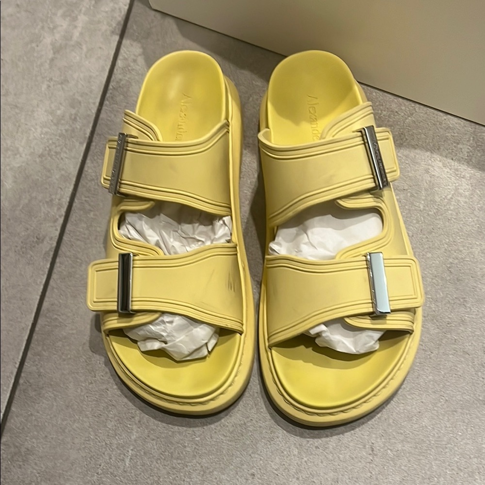 Yellow Slide Sandals with Buckles